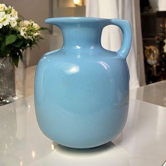 VTG Frankoma Pottery Pitcher Model 833 Sky Blue Glaze 6” H 1960’s MCM Art Deco - Picture 1 of 16